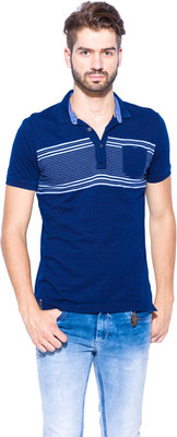 

Mufti Striped Men's Polo Neck Dark Blue, White T-Shirt, Indigo