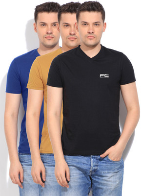 

Fort Collins Solid Men's V-neck Black, Blue, Yellow T-Shirt(Pack of 3, Gold/black/royal blue