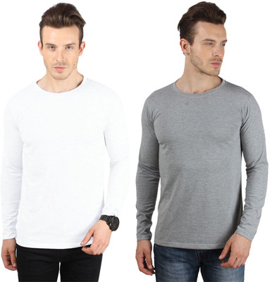 

SayItLoud Solid Men's Round Neck White, Grey T-Shirt(Pack of 2, Grey;white