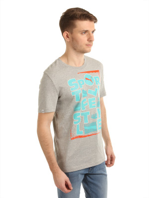 

Puma Graphic Print Men's Round Neck Grey T-Shirt, Athletic gray h