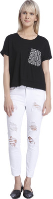 Vero Moda Solid Women' Round Neck Black T-Shirt