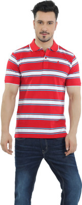 

The Cotton Company Striped Men' Polo Neck Red T-Shirt, Red;white