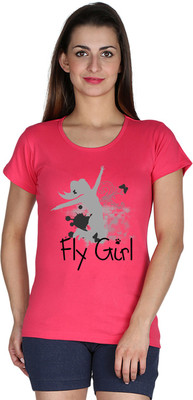 

Faireno Printed Women' Round Neck Pink T-Shirt