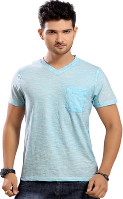 

Stephen Armor Solid Men's V-neck Blue T-Shirt
