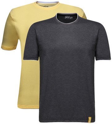 

Campus Sutra Solid Men Henley Yellow, Blue T-Shirt(Pack of 2, Charcoal;yellow