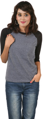 

Hypernation Solid Women's Round Neck Grey, Black T-Shirt
