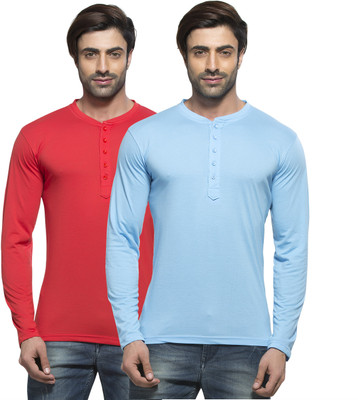 

Alan Jones Solid Men's Henley Light Blue, Red T-Shirt(Pack of 2, Red;sky