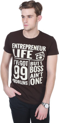 

White Kalia Printed Men' Round Neck Brown T-Shirt