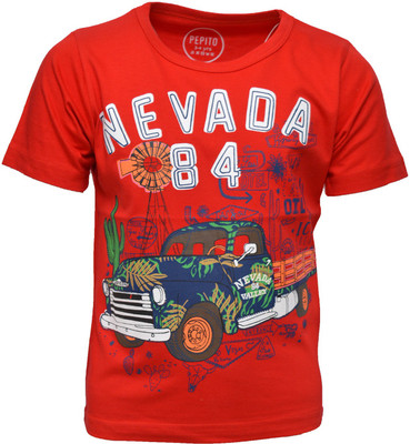 

Pepito Boys Printed Cotton T Shirt(Red, Pack of 1
