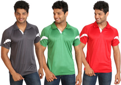 

Campus Sutra Solid Men Polo Neck Grey, Red, Green T-Shirt(Pack of 3