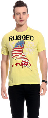 

TAB91 Printed Men's Round Neck Yellow T-Shirt