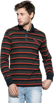 

Mufti Striped Men's Polo Neck Multicolor T-Shirt, Anthra milange