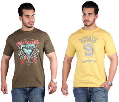 

Shineway Printed Men's Round Neck Multicolor T-Shirt(Pack of 2, Coffee;yellow