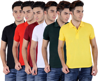 

Sanvi Traders Solid Men Polo Neck Multicolor T-Shirt(Pack of 6