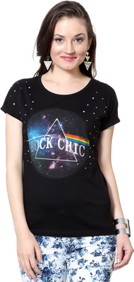 

SF Jeans by Pantaloons Graphic Print Women' Round Neck Black T-Shirt