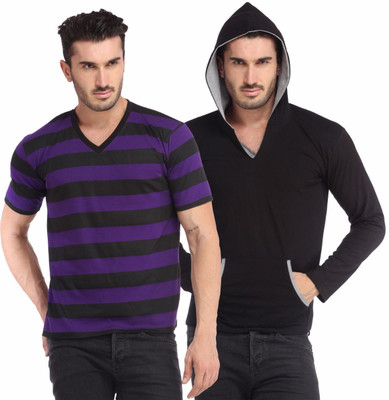 

Leana Striped Men' Henley Multicolor T-Shirt(Pack of 2