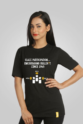 

Campus Sutra Printed Women's Round Neck Black T-Shirt