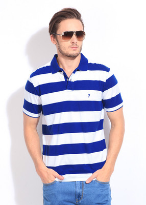 

Indian Terrain Striped Men' Polo Neck Blue, White T-Shirt, Cobalt