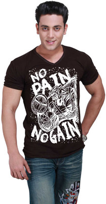 

Inkovy Graphic Print Men' V-neck Brown T-Shirt