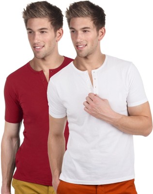 

Blackburne Inc Solid Men's Henley Red, White T-Shirt(Pack of 2)