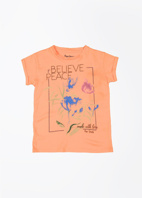 

Pepe Jeans Girls Printed T Shirt(Orange, Pack of 1
