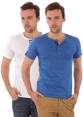 

Campus Sutra Solid Men Henley White, Blue T-Shirt(Pack of 2, Royal blue;white