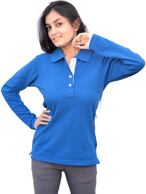 

Komnil Solid Women's Polo Neck Blue T-Shirt, Royal blue