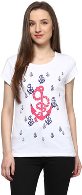 

Honey By Pantaloons Graphic Print Women's Round Neck White T-Shirt