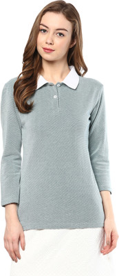 

Trend18 Solid Women's Polo Neck Light Blue T-Shirt