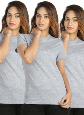 

Campus Sutra Solid Women's Round Neck Grey T-Shirt(Pack of 3