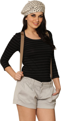 

Miss Chase Striped Women' Round Neck Black, Grey T-Shirt, Stripe