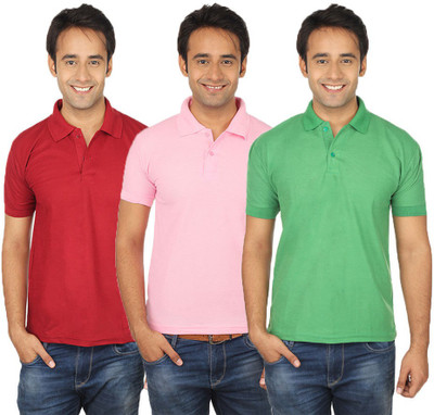 

Quetzal Solid Men's Polo Neck Multicolor T-Shirt(Pack of 3, Light green;maroon;pink