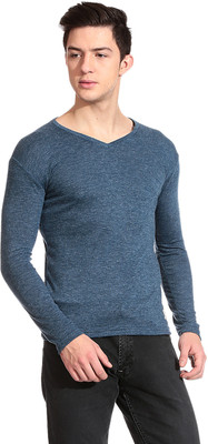 

Tinted Solid Men's V-neck Blue T-Shirt, Medium blue