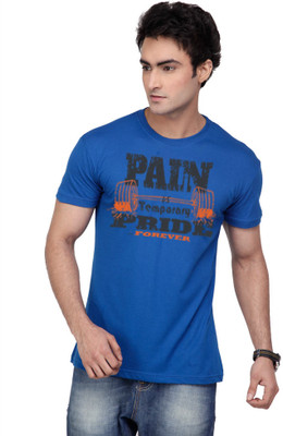 

Inkovy Graphic Print Men' Round Neck Blue T-Shirt