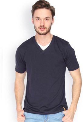 

Campus Sutra Solid Men V-neck Blue T-Shirt