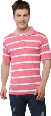 

The Cotton Company Striped Men' Polo Neck Pink T-Shirt