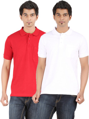 

Ap'pulse Solid Men' Polo Neck Red, White T-Shirt(Pack of 2