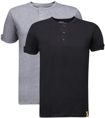 

Campus Sutra Solid Men Henley Multicolor T-Shirt(Pack of 2, Black;grey