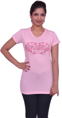 

Jevaraz Printed Women' Round Neck Pink T-Shirt
