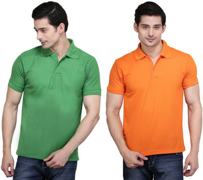

Ilbies Solid Men' Polo Neck Multicolor T-Shirt(Pack of 2, Light green - orange