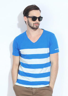 

Breakbounce Striped Men's V-neck Blue, White T-Shirt, Pacific blue