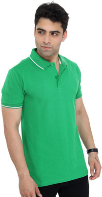 Bongio Solid Men Polo Neck Green T-Shirt