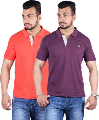 

Shineway Solid Men's Polo Neck Multicolor T-Shirt(Pack of 2, Carrot;violet