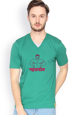 

Campus Sutra Solid Men V-neck Dark Green T-Shirt, Bottle green