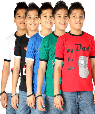 

Gkidz Boys Printed Cotton T Shirt(Multicolor, Pack of 5