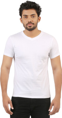 VUYHAZ Solid Men's V-neck White T-Shirt available at flipkart for Rs.199