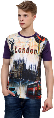 

Okane Printed Men's Round Neck Purple T-Shirt