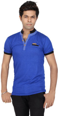 

JG FORCEMAN Solid Men's Mock Neck Light Blue T-Shirt