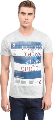 

Okane Printed Men's Round Neck Grey T-Shirt