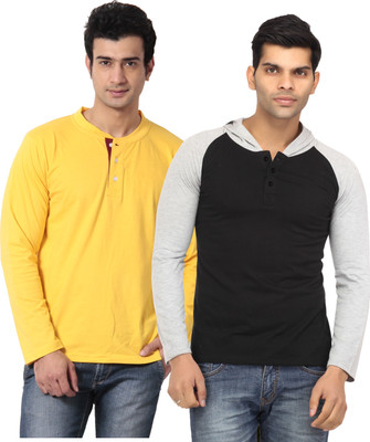 

Leana Solid Men' Henley Yellow, Black T-Shirt(Pack of 2, Black;yellow